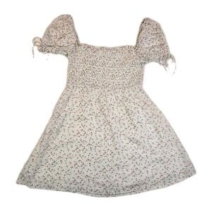 Bardot Ditsy Floral‎ Square Neck Short Sleeve Smocked Mini Dress Size 8 White